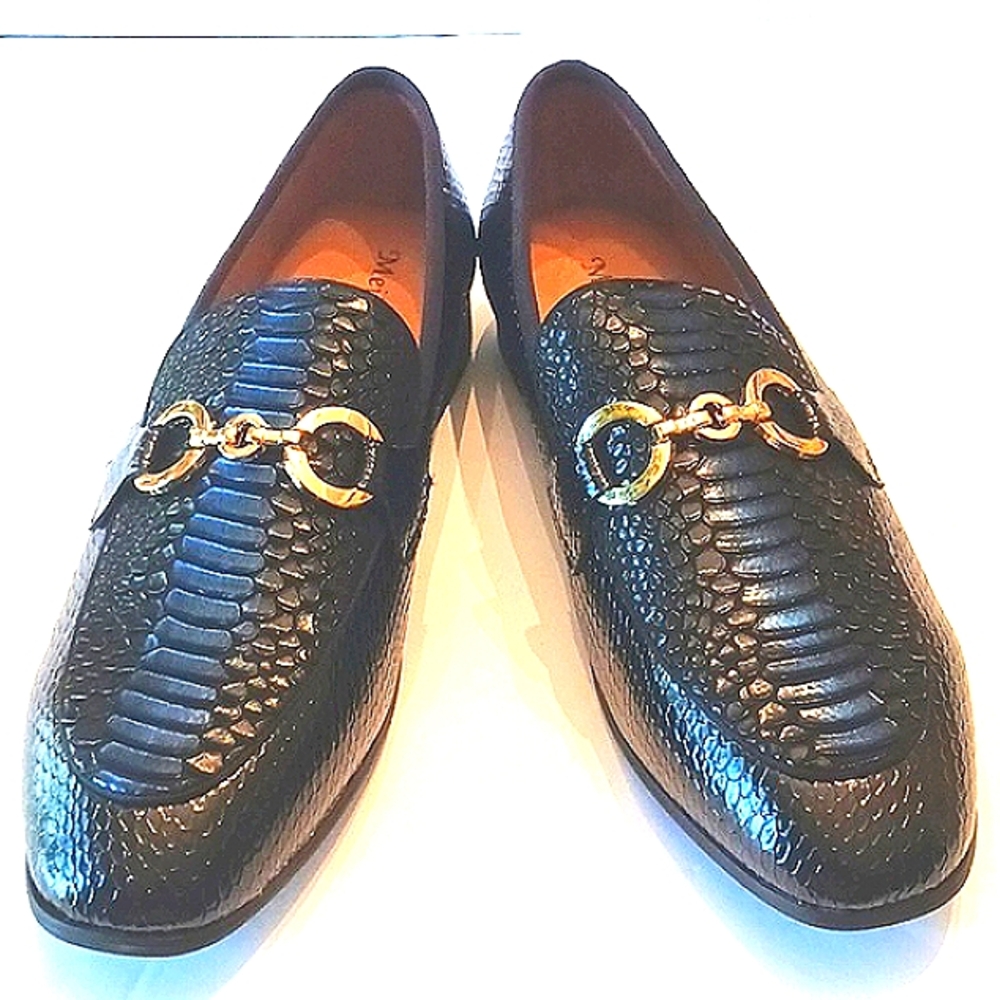 NWOT Meijiana Dress Shoes W/Gold Hardware Black Top Blue Middle Accents Size 9 - Picture 13 of 13